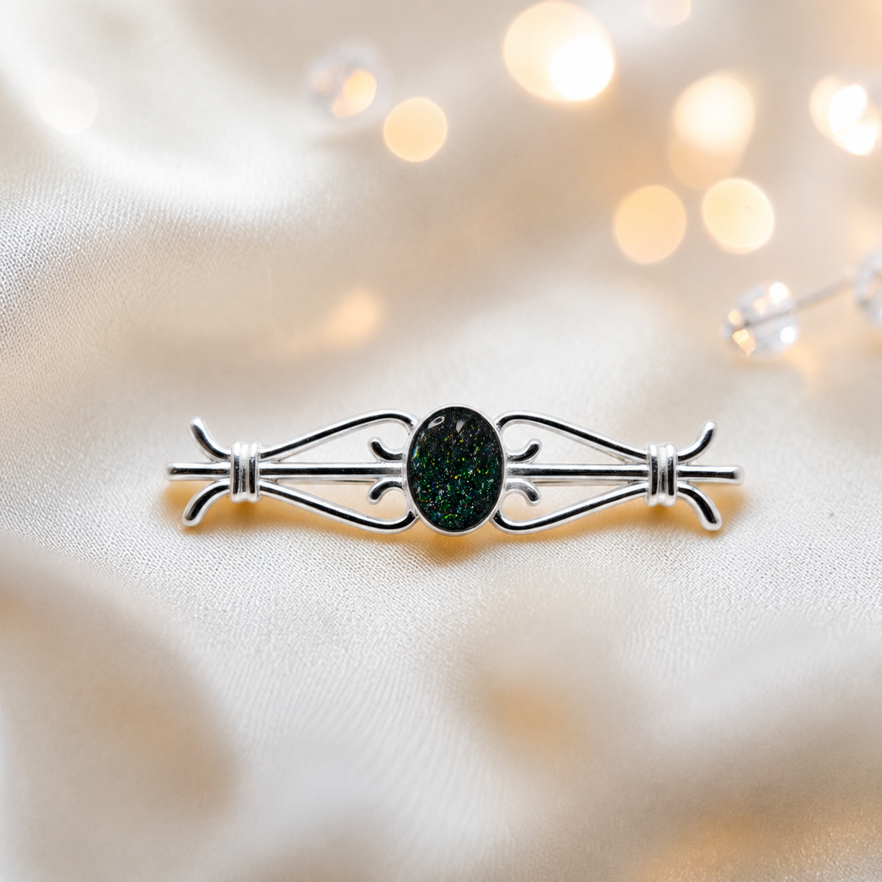 Ophelia brooch - sterling silver ashes memorial brooch in black flame, handcrafted in Lancashire UK - by Keepsake Memorial Jewellery
