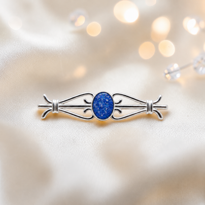 Ophelia brooch - sterling silver ashes memorial brooch in royal blue, handcrafted in Lancashire UK - by Keepsake Memorial Jewellery