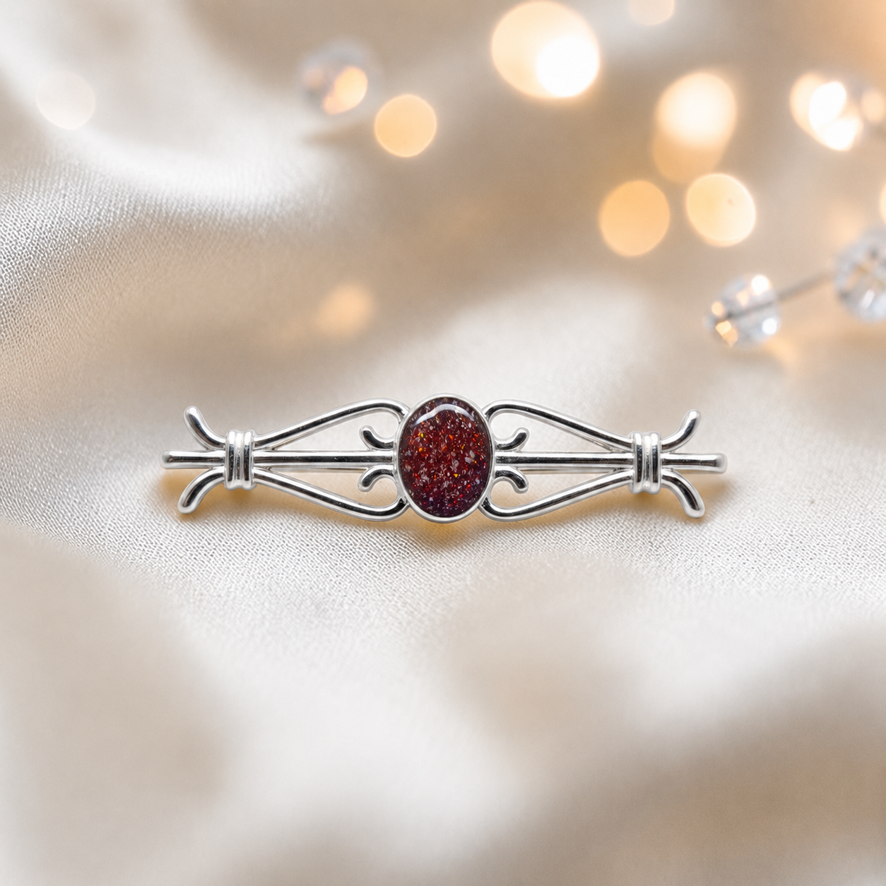 Ophelia brooch - sterling silver ashes memorial brooch in ruby red, handcrafted in Lancashire UK - by Keepsake Memorial Jewellery