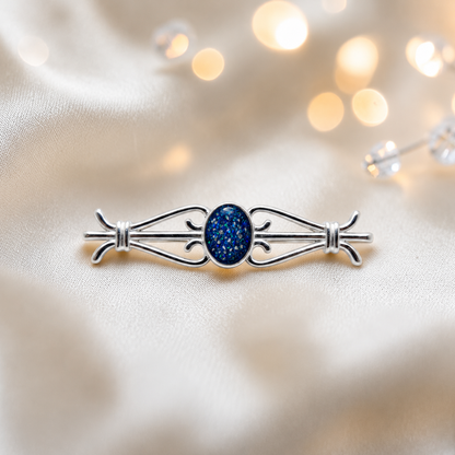 Ophelia brooch - sterling silver ashes memorial brooch in sapphire glow, handcrafted in Lancashire UK - by Keepsake Memorial Jewellery