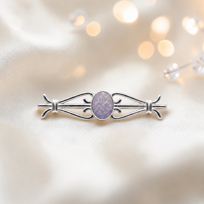 Ophelia brooch - sterling silver ashes memorial brooch in unicorn purple , handcrafted in Lancashire UK - by Keepsake Memorial Jewellery