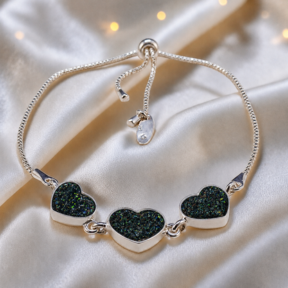 Orion Bracelet — silver three heart ashes memorial bracelet, in black flame,  handcrafted in Lancashire, UK - by Keepsake Memorial Jewellery