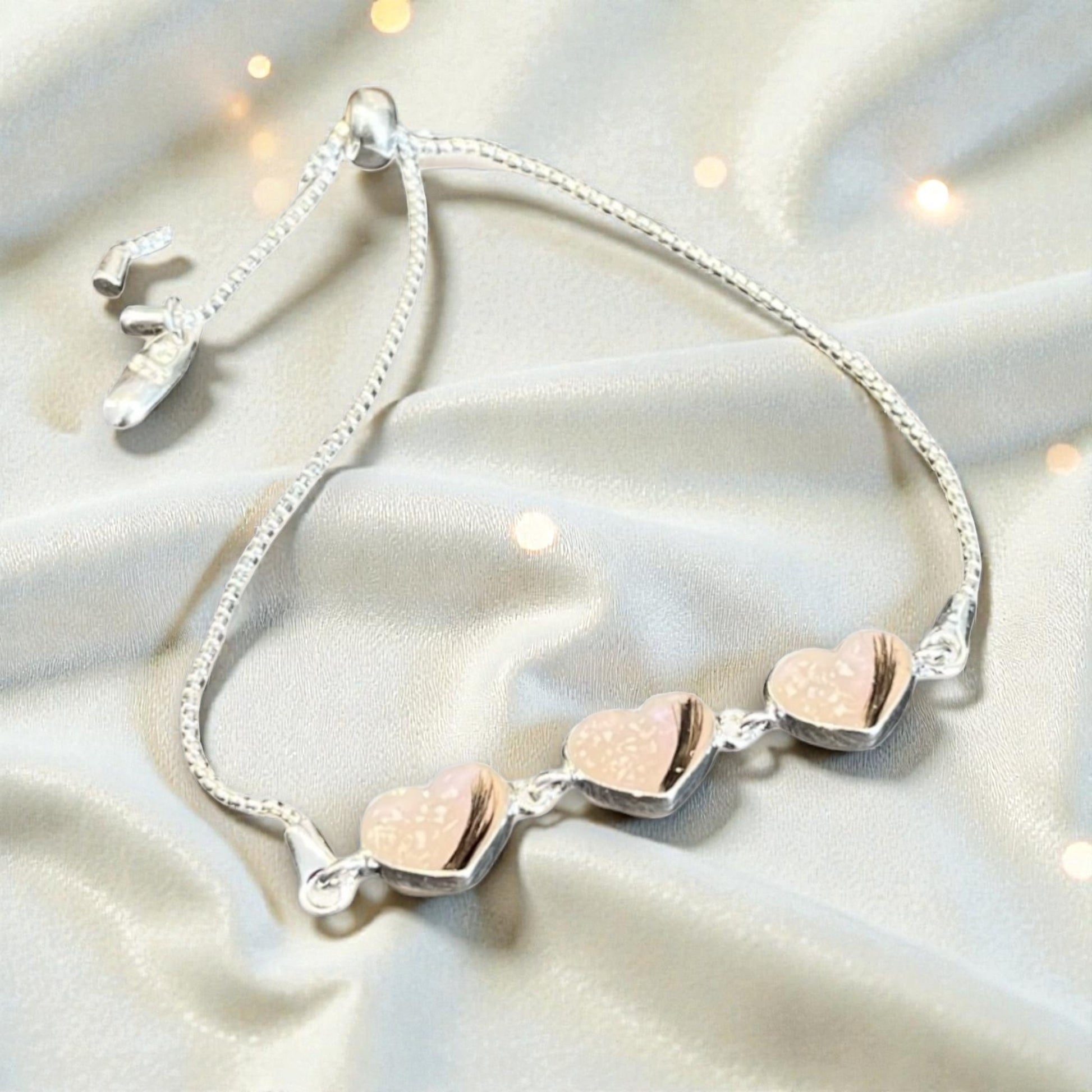 Orion Bracelet — silver three heart hair memorial bracelet, handcrafted in Lancashire, UK - by Keepsake Memorial Jewellery