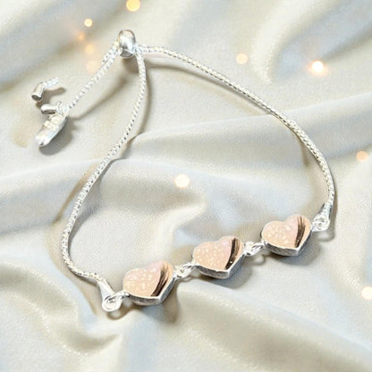 Orion Bracelet — silver three heart hair memorial bracelet, handcrafted in Lancashire, UK - by Keepsake Memorial Jewellery