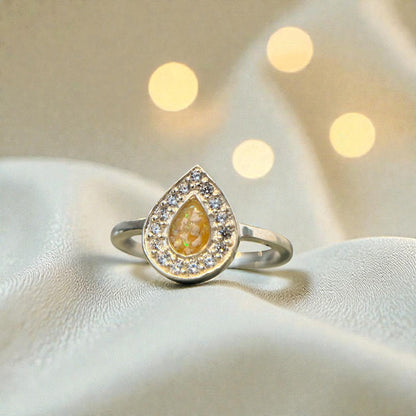 Helena Ring — silver pear CZ ashes memorial ring, handcrafted in Lancashire, UK