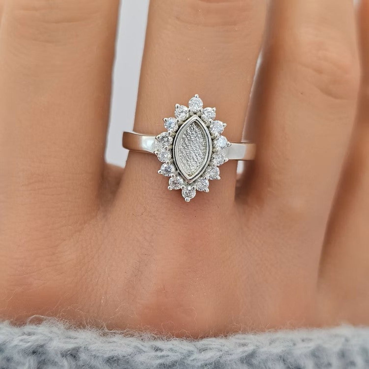 Princess Ring worn on hand — silver princess cut ashes memorial ring, handcrafted in the UK
