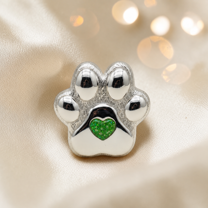 Pawprint of love, Stainless steel paw print ashes ornament in fruit green, handcrafted in Lancashire, UK - by Keepsake Memorial Jewellery