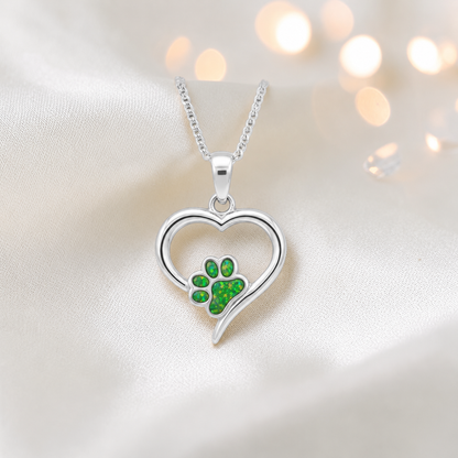 Penny Paw Pendant - heart shaped ashes memorial pendant with paw detail in fruit green, handcrafted in Lancashire UK - by Keepsake Memorial Jewellery