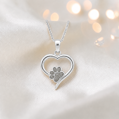 Penny Paw Pendant - heart shaped ashes memorial pendant with paw detail in natural ash, handcrafted in Lancashire UK - by Keepsake Memorial Jewellery