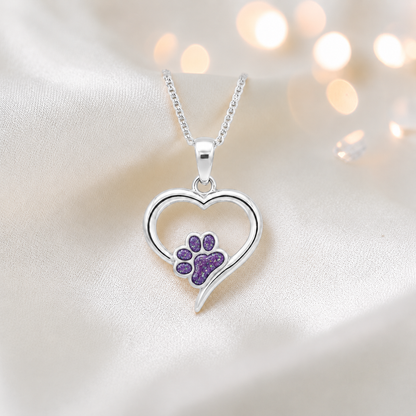 Penny Paw Pendant - heart shaped ashes memorial pendant with paw detail in rose pink, handcrafted in Lancashire UK - by Keepsake Memorial Jewellery