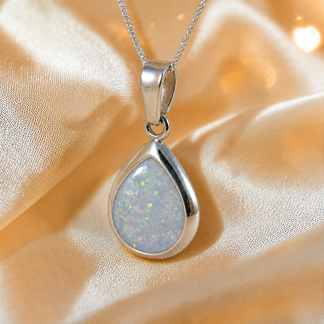 Procyon pear shaped ashes pendant in white snow, handcrafted in Lancashire UK