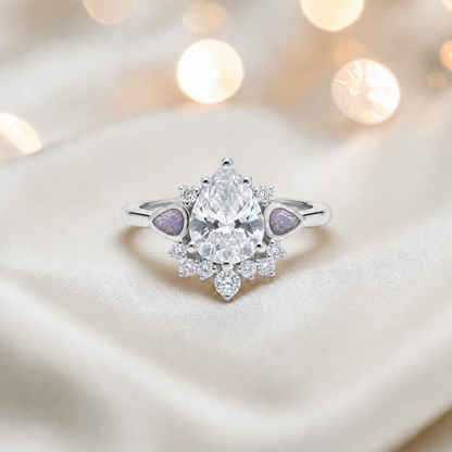 Keepsake Memorial Silver Dew Drop Ashes Ring in unicorn purple  - Handcrafted in the UK