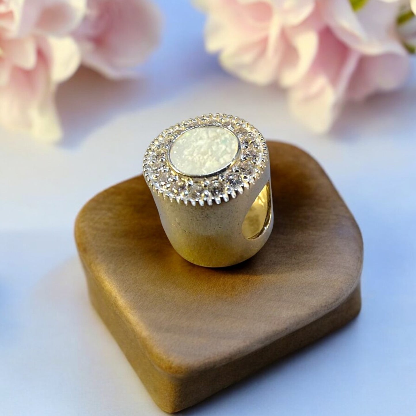 Solid Silver Round Charm with QZ Stones