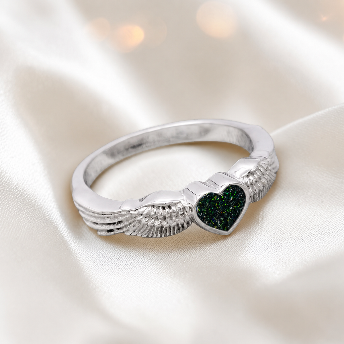 Keepsake Memorial Silver Raphaela Ashes Ring in Black Flame - Handcrafted in the UK 
