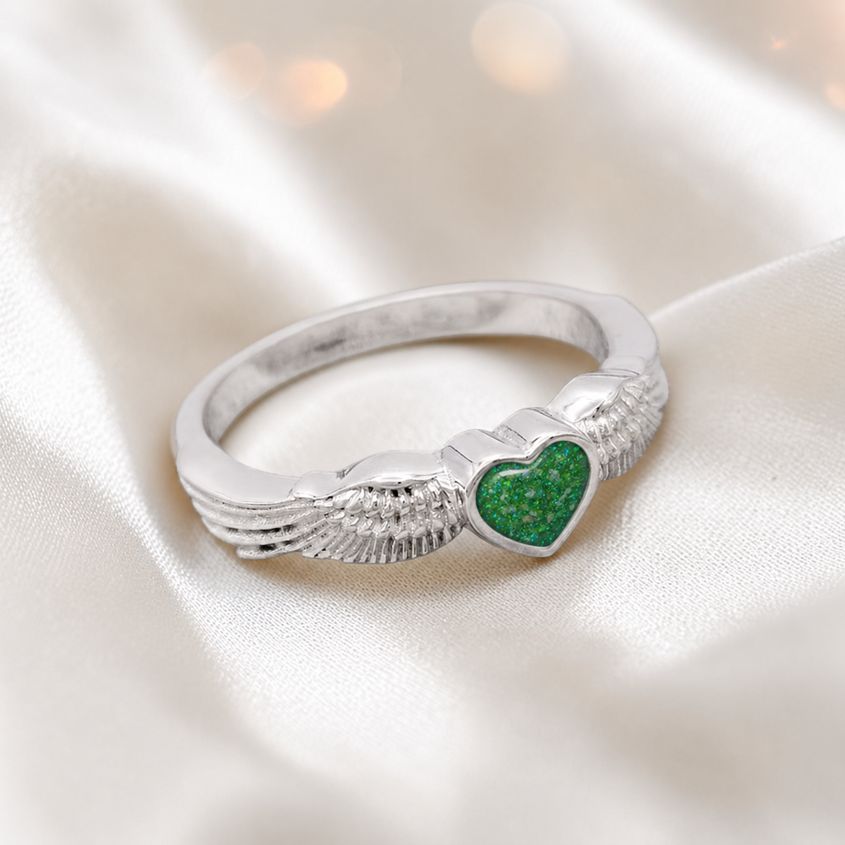 Keepsake Memorial Silver Raphaela Ashes Ring in Fruit Green - Handcrafted in the UK 