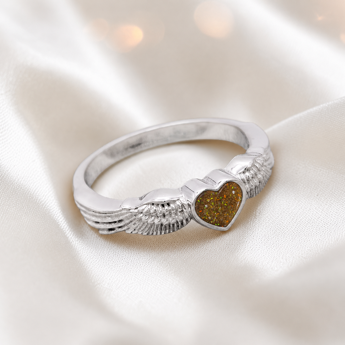 Keepsake Memorial Silver Raphaela Ashes Ring in Gold Olive - Handcrafted in the UK 