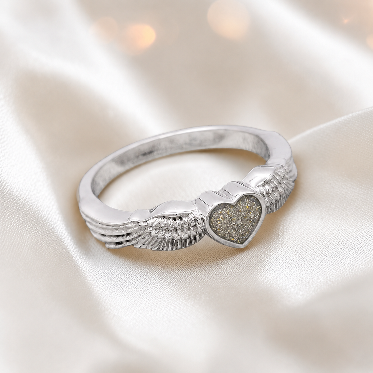 Keepsake Memorial Silver Raphaela Ashes Ring in Natural Ash - Handcrafted in the UK 