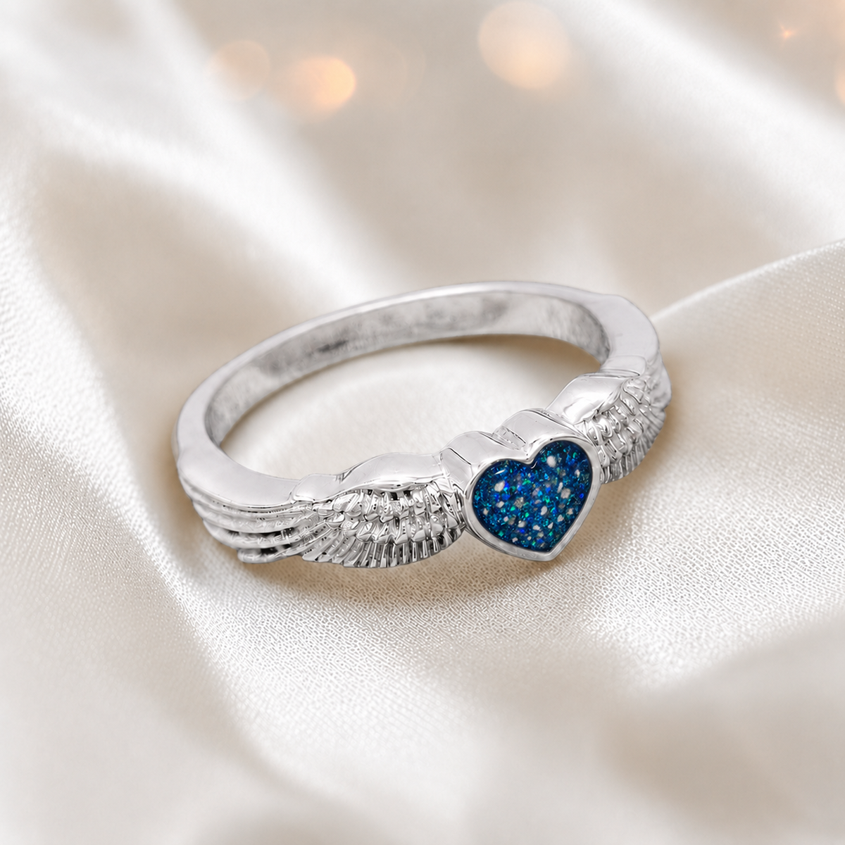 Keepsake Memorial Silver Raphaela Ashes Ring in Sapphire Glow  - Handcrafted in the UK 