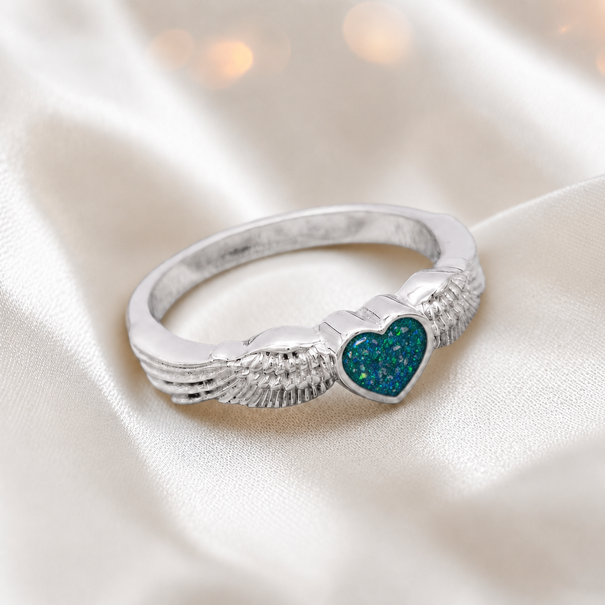 Keepsake Memorial Silver Raphaela Ashes Ring in Teal Mist  - Handcrafted in the UK 