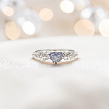 Raphaela Ring — silver winged heart ashes memorial ring, handcrafted in Lancashire, UK