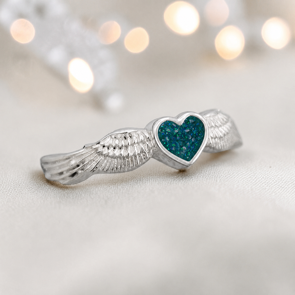 Raphaela keepsake memorial ashes ring in teal mist, handcrafted in lancashire