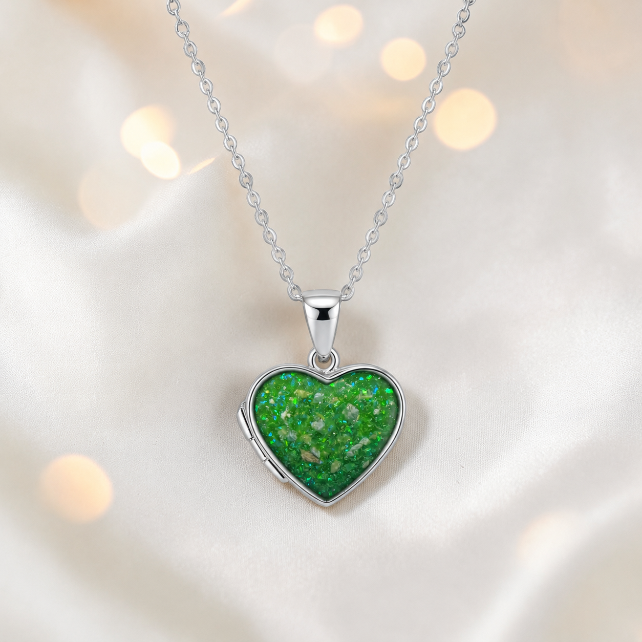 Regulus heart shaped memorial locket in fruit green, handcrafted in Lancashire UK - by Keepsake Memorial Jewellery