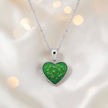 Regulus heart shaped memorial locket in fruit green, handcrafted in Lancashire UK - by Keepsake Memorial Jewellery