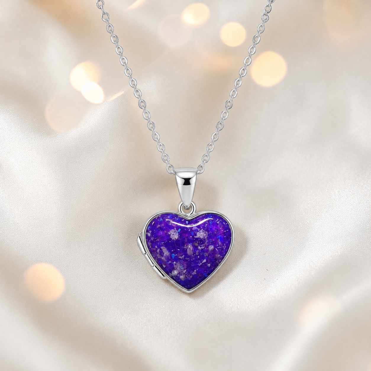 Regulus heart shaped memorial locket in sleepy lavender, handcrafted in Lancashire UK - by Keepsake Memorial Jewellery