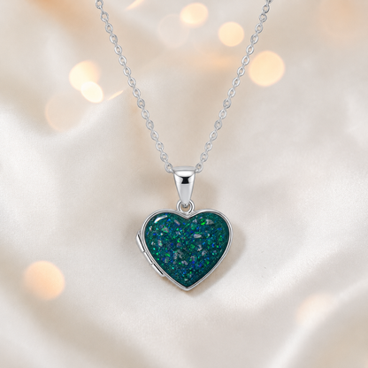 Regulus heart shaped memorial locket in teal mist, handcrafted in Lancashire UK - by Keepsake Memorial Jewellery