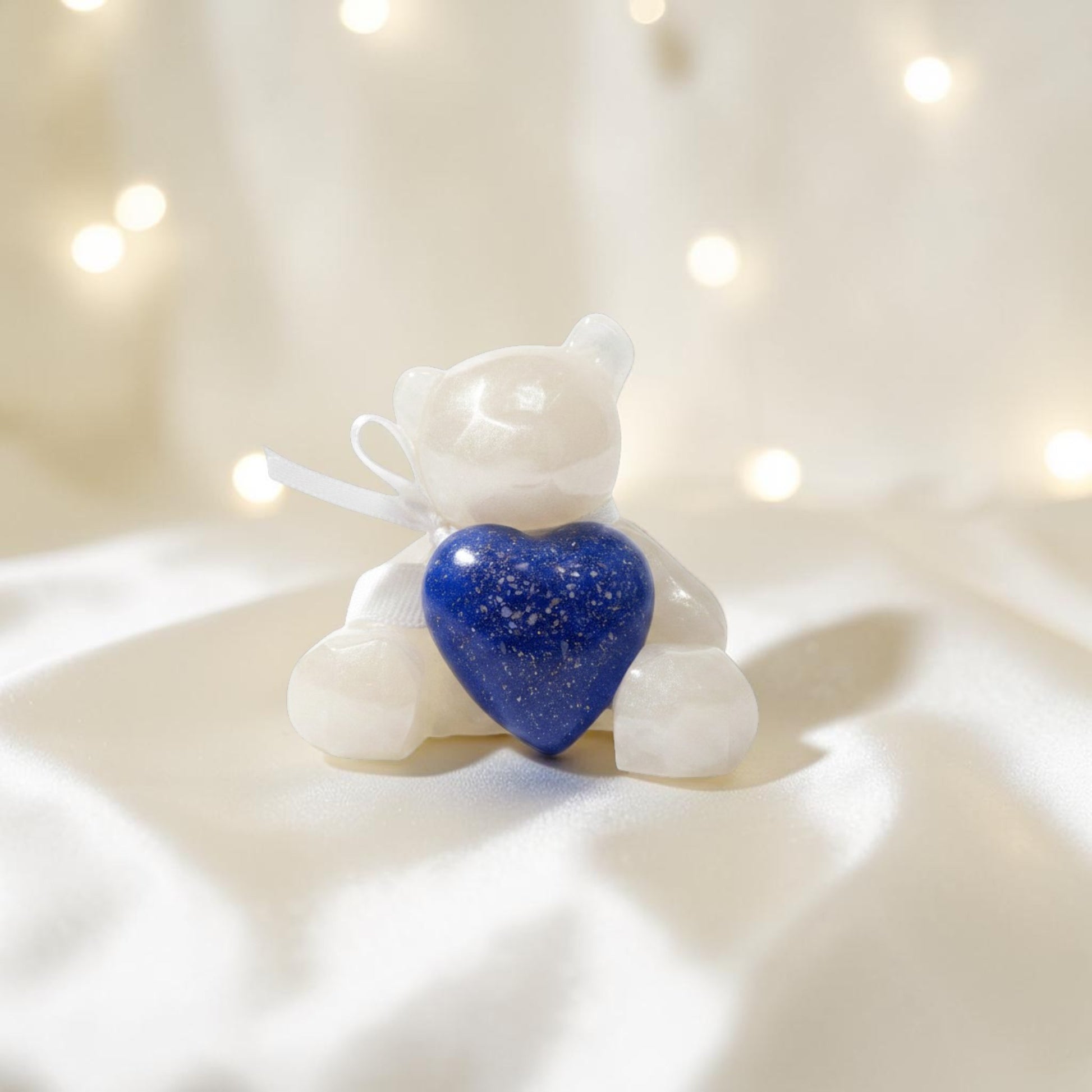 Resin memorial bear with ashes heart, handcrafted in Lancashire UK