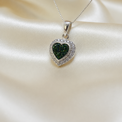 Rigel sterling silver heart ashes pendant with CZ stones, in black flame, handcrafted in Lancashire UK 