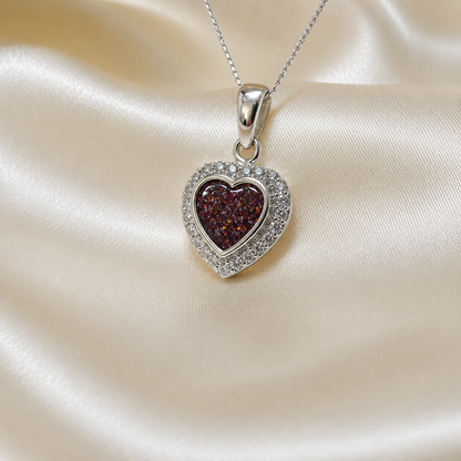 Rigel sterling silver heart ashes pendant with CZ stones, in copper mocha, handcrafted in Lancashire UK 