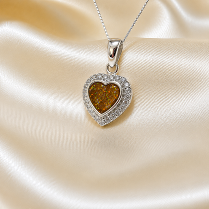 Rigel sterling silver heart ashes pendant with CZ stones, in gold olive, handcrafted in Lancashire UK 