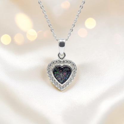 Rigel sterling silver heart ashes pendant with CZ stones, handcrafted in Lancashire UK 