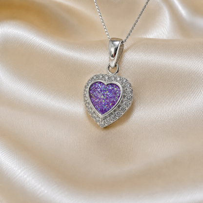 Rigel sterling silver heart ashes pendant with CZ stones, in rose pink, handcrafted in Lancashire UK 