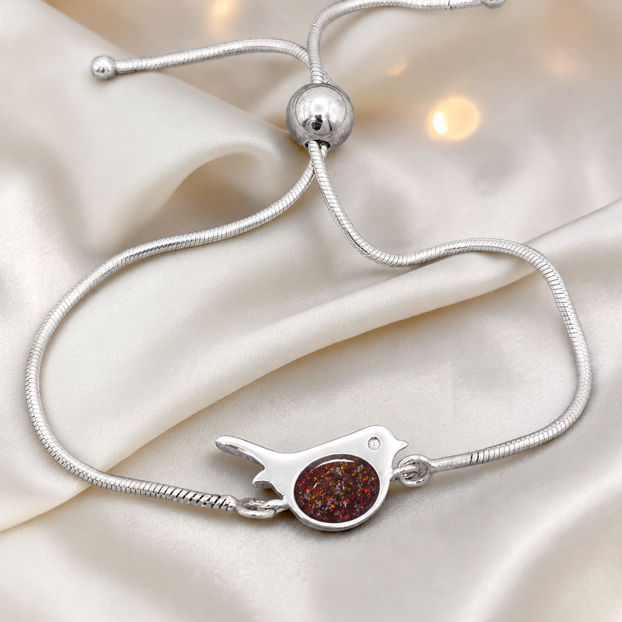 Robin bird memorial ashes bracelet, in copper mocha, handcrafted in Lancashire UK - by Keepsake Memorial Jewellery