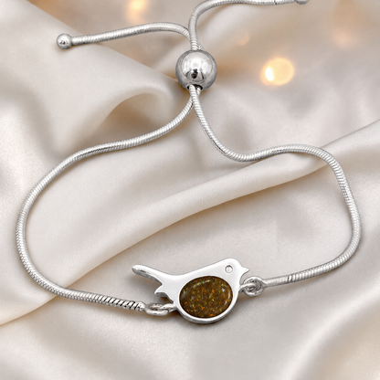 Robin bird memorial ashes bracelet, in gold olive, handcrafted in Lancashire UK - by Keepsake Memorial Jewellery