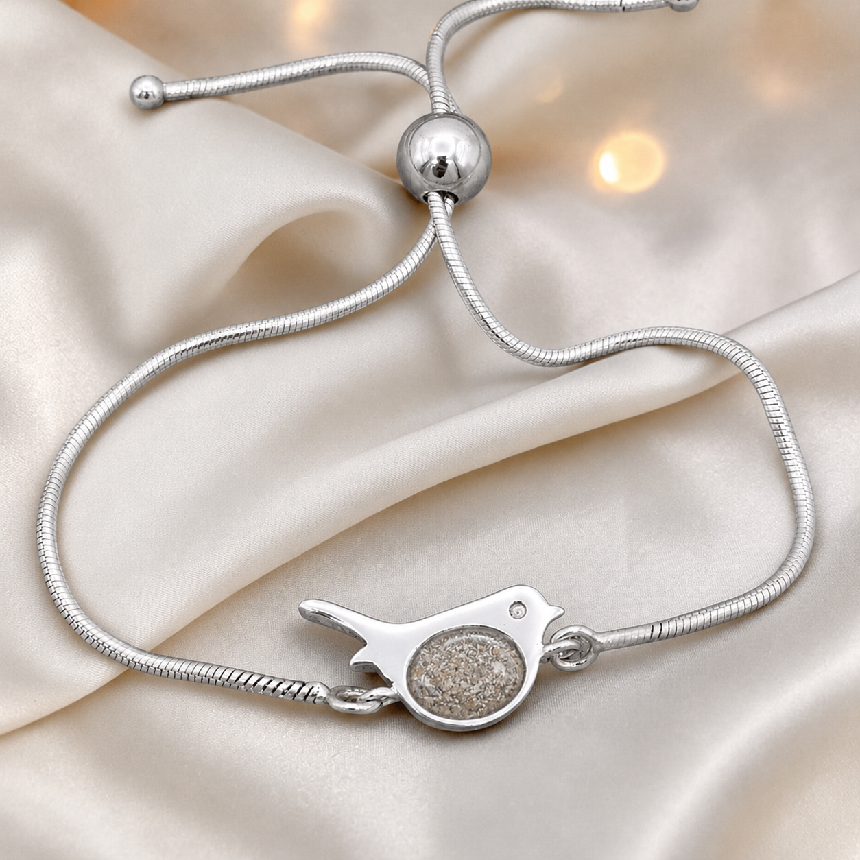 Robin bird memorial ashes bracelet, in natural ash, handcrafted in Lancashire UK - by Keepsake Memorial Jewellery