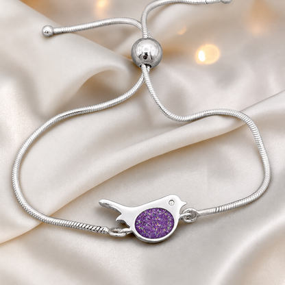 Robin bird memorial ashes bracelet, in rose pink, handcrafted in Lancashire UK - by Keepsake Memorial Jewellery