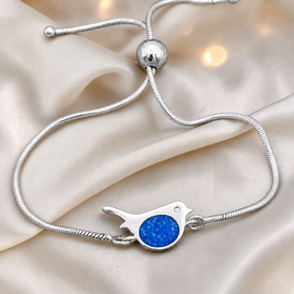 Robin bird memorial ashes bracelet, in royal blue, handcrafted in Lancashire UK - by Keepsake Memorial Jewellery