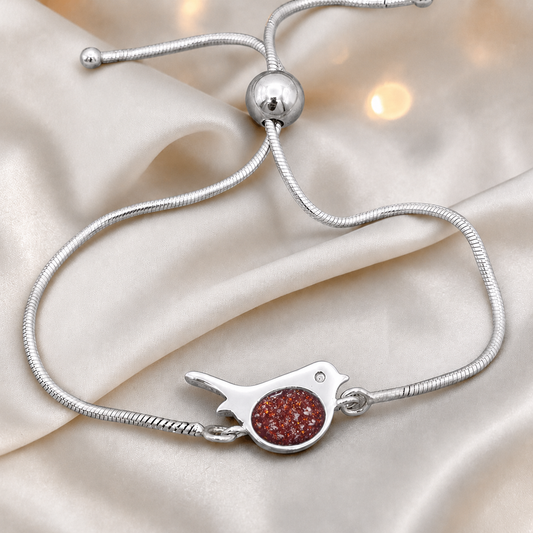 Robin bird memorial ashes bracelet, in ruby red, handcrafted in Lancashire UK - by Keepsake Memorial Jewellery