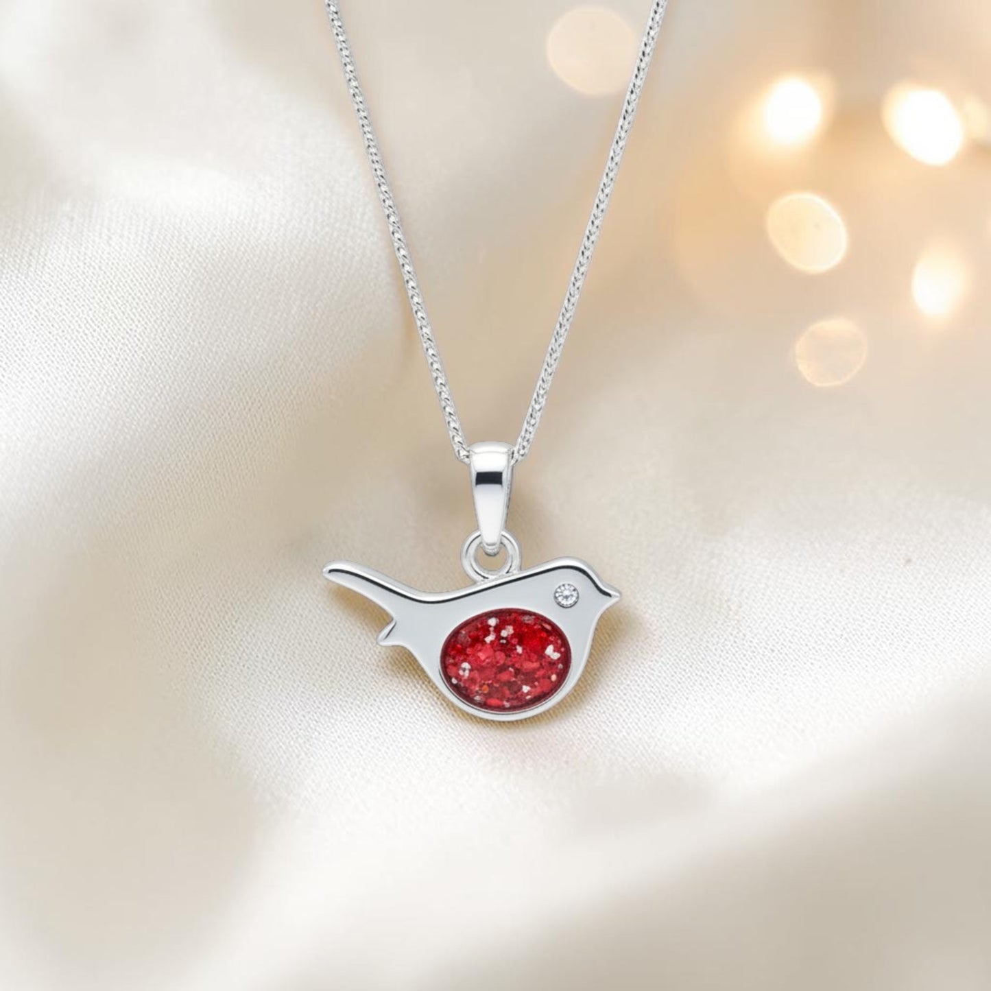 Robin sterling silver memorial pendant, handcrafted in Lancashire UK - by Keepsake Memorial Jewellery