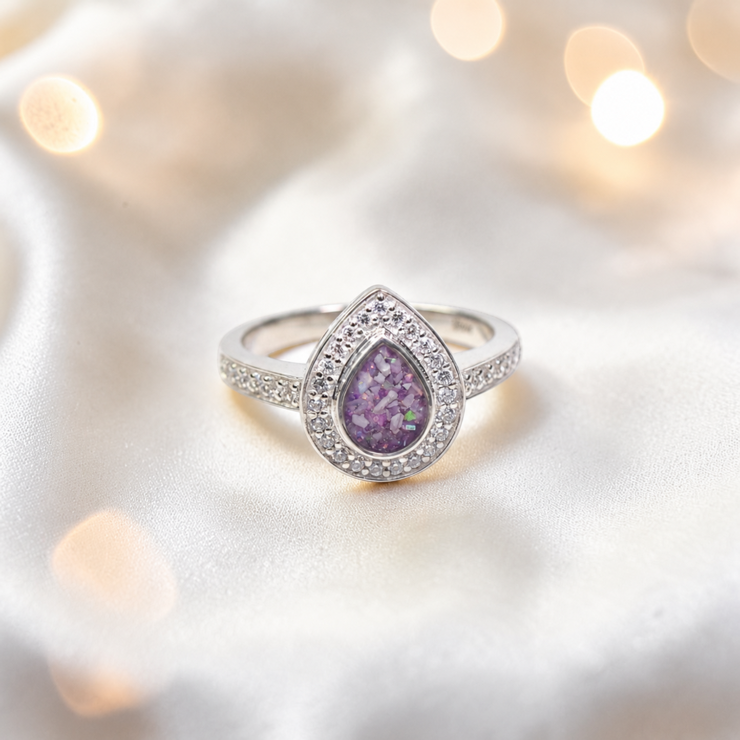 Keepsake Memorial Silver Eternal Light Ashes Ring in Rose Pink - Handcrafted in the UK