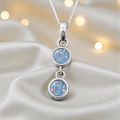Sadr two stone memorial pendant in baby blue, handcrafted in Lancashire UK - by Keepsake Memorial Jewellery