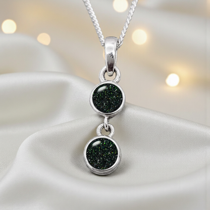 Sadr two stone memorial pendant in black flame, handcrafted in Lancashire UK - by Keepsake Memorial Jewellery
