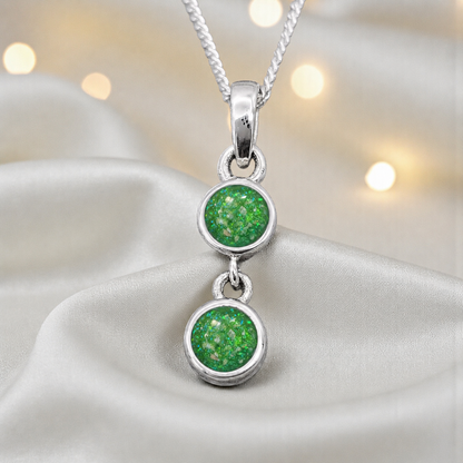 Sadr two stone memorial pendant in fruit green, handcrafted in Lancashire UK - by Keepsake Memorial Jewellery