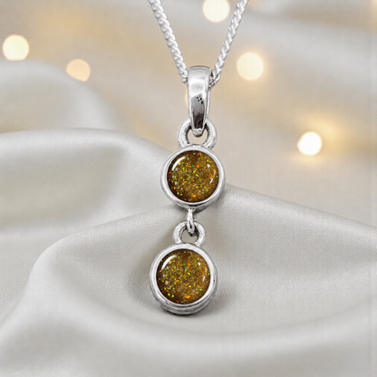 Sadr two stone memorial pendant in gold olive, handcrafted in Lancashire UK - by Keepsake Memorial Jewellery