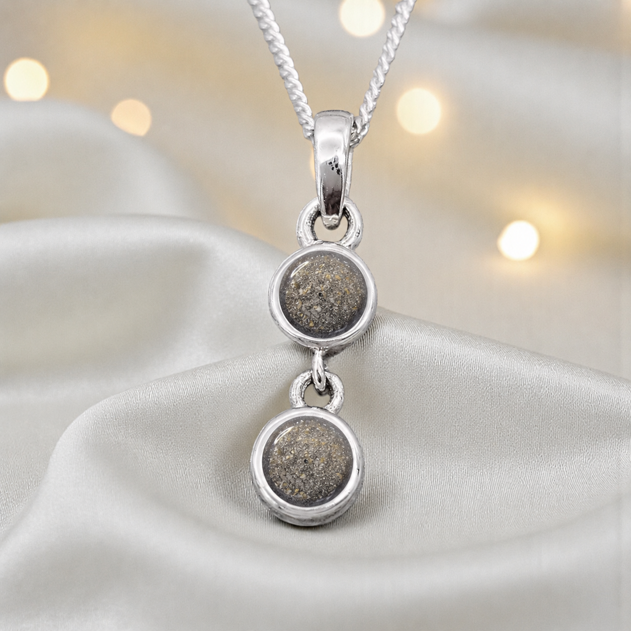 Sadr two stone memorial pendant in natural ash, handcrafted in Lancashire UK - by Keepsake Memorial Jewellery