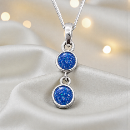 Sadr two stone memorial pendant in royal blue, handcrafted in Lancashire UK - by Keepsake Memorial Jewellery