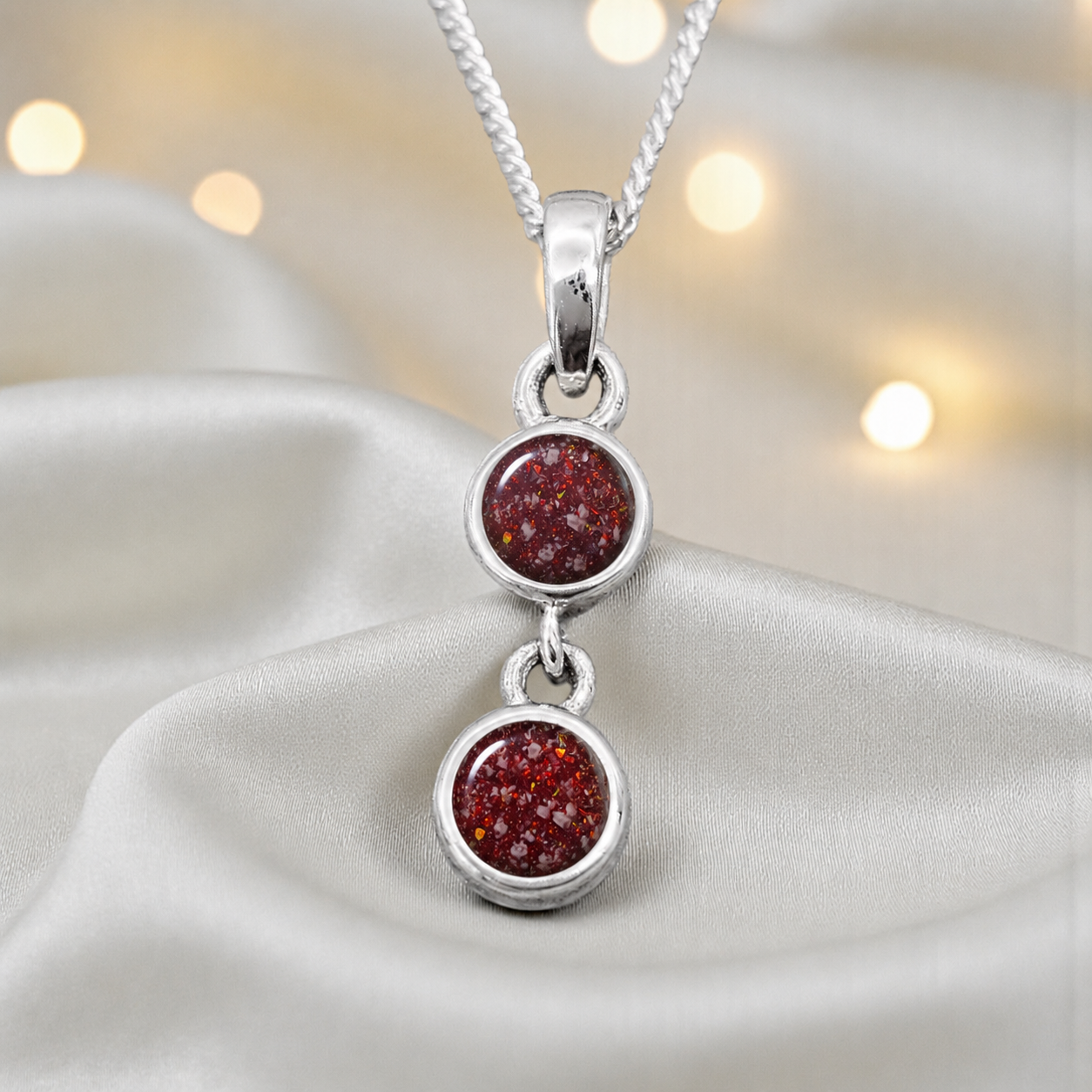 Sadr two stone memorial pendant in ruby red, handcrafted in Lancashire UK - by Keepsake Memorial Jewellery